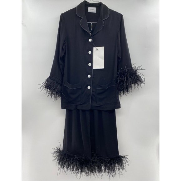 Sleeper Women’s Pajama Party Set Ostrich Feathers Black Double Feather Trim sz L - Picture 2 of 6